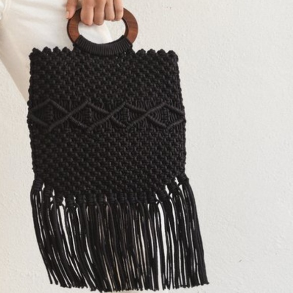 Danielle Nicole Handbags - Danielle nicole macrame black crochet frin handbag